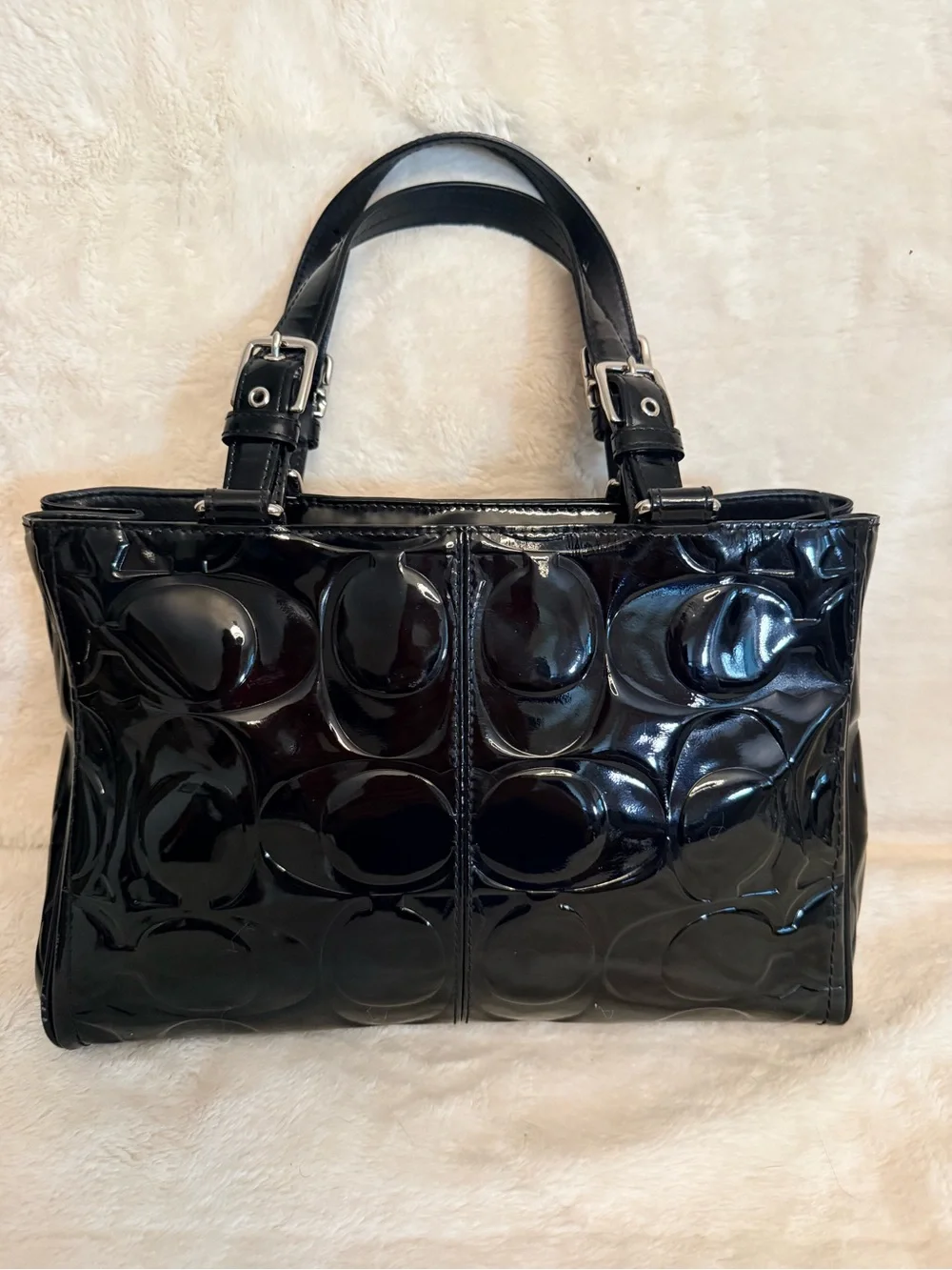 Y2K  Coach Hamptons Signature Embossed Patent Leather Carryall F14413